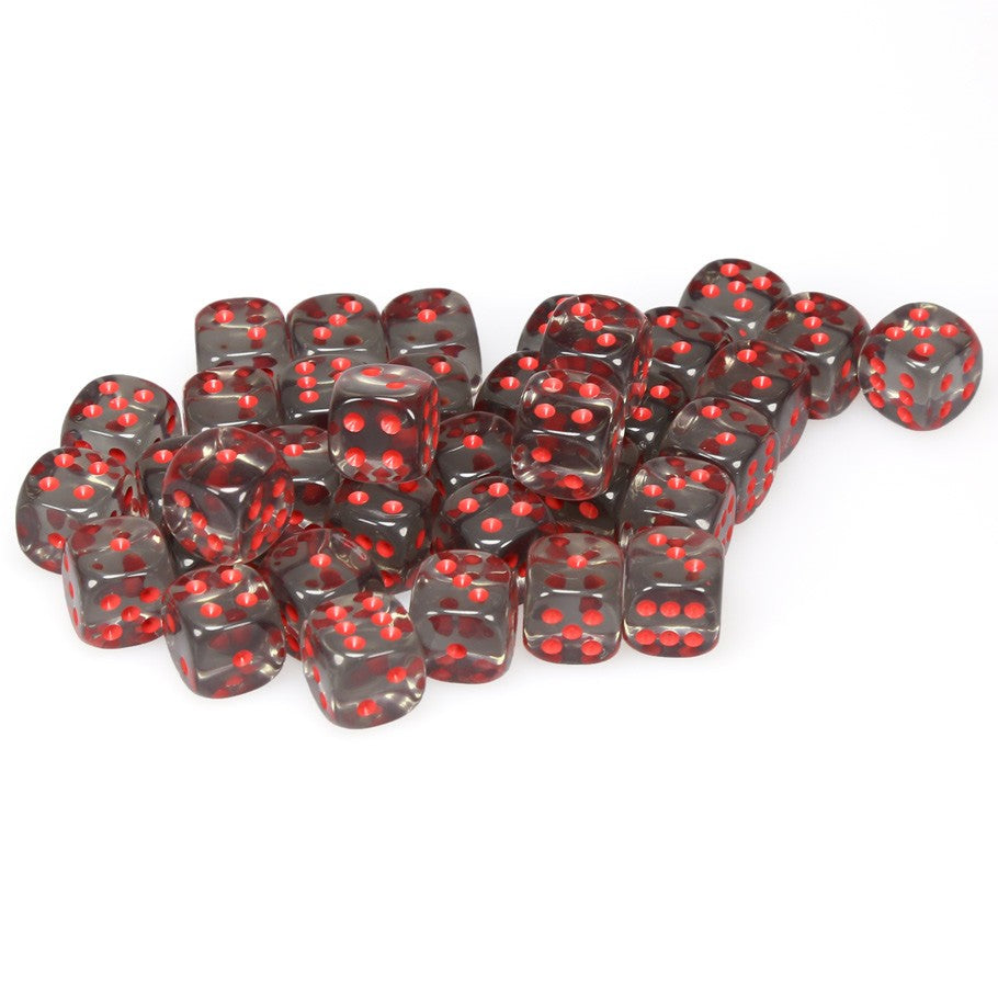 Chessex Translucent Smoke with Red Numbers 12 mm Dice Block (36 dice)