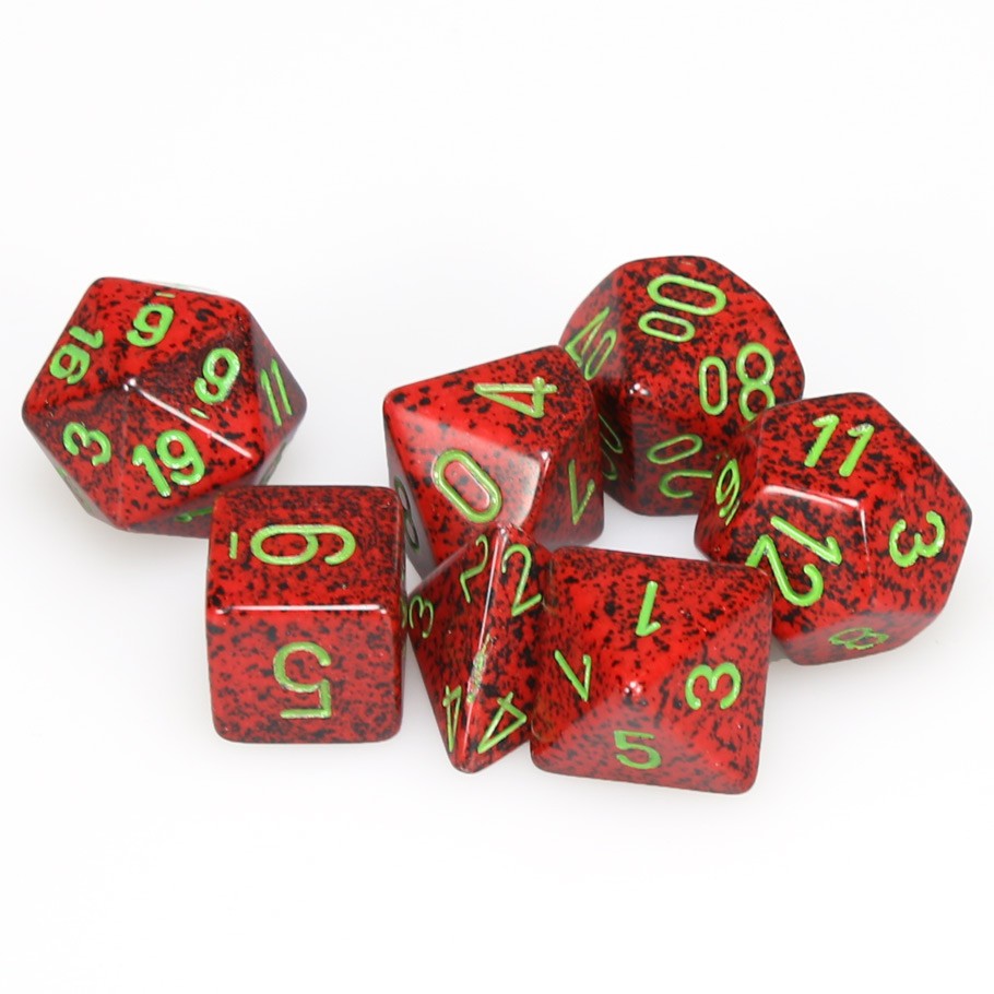 Chessex Speckled Polyhedral Strawberry Dice - Set of 7 content