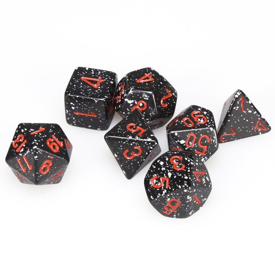 Chessex Polyhedral Speckled Space Dice with Black numbers - Set of 7