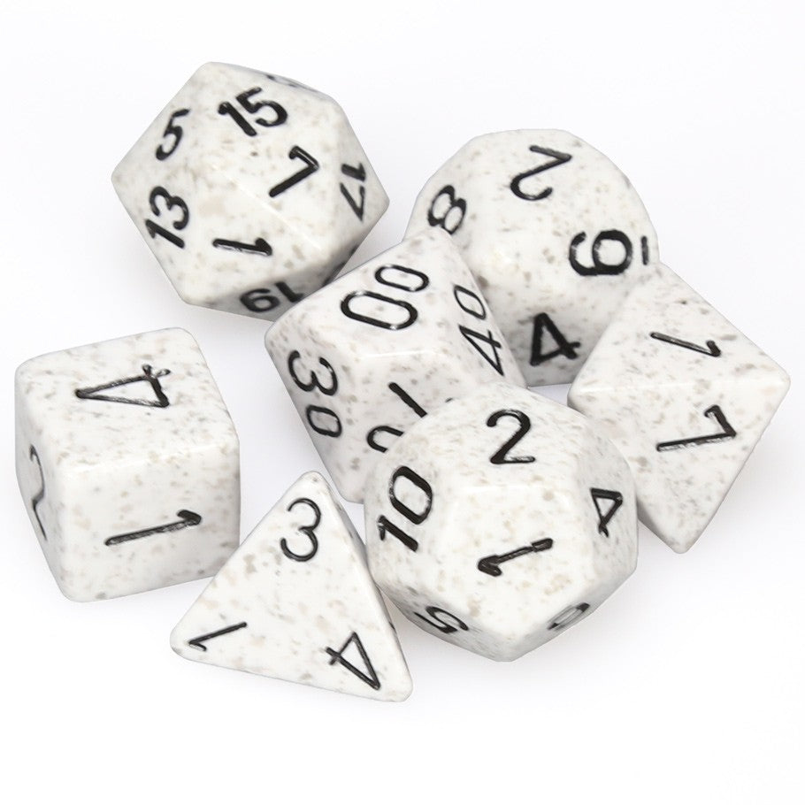 Chessex Polyhedral Speckled Arctic Camo Dice with Black numbers - Set of 7