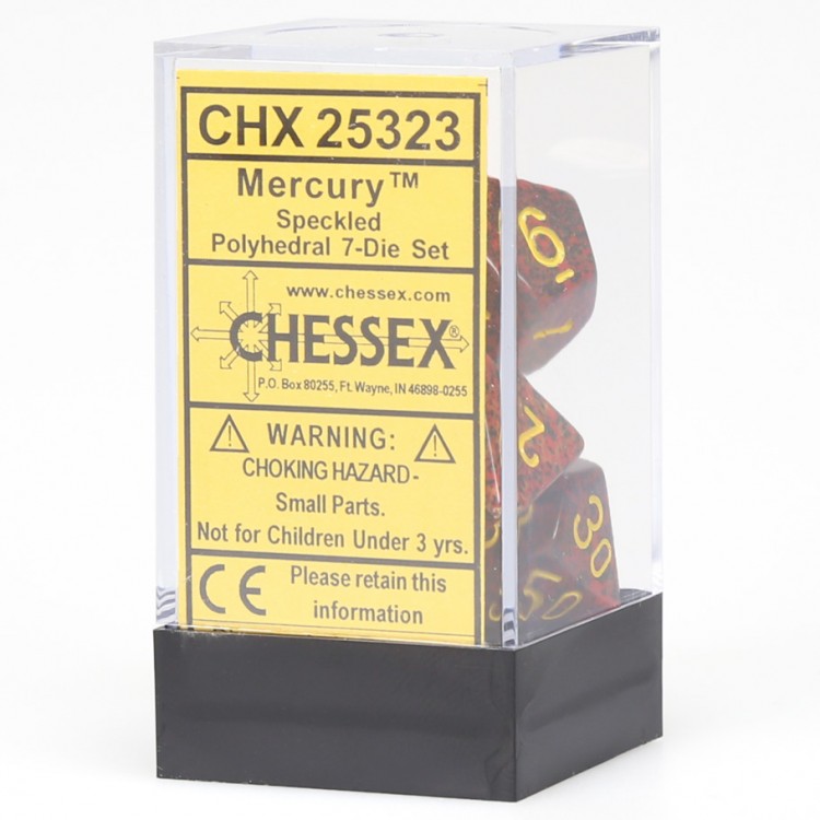 Chessex Polyhedral Speckled Mercury Dice with Yellow numbers - Set of 7