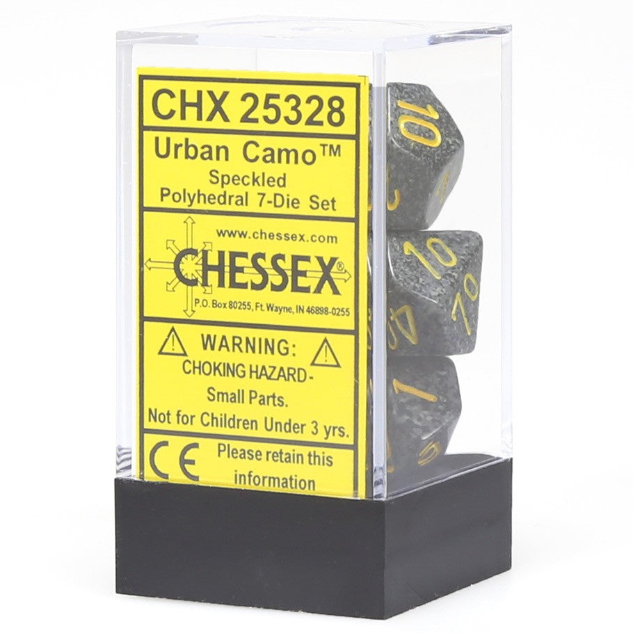 Chessex Polyhedral Speckled Urban Camo Dice with Yellow numbers - Set of 7