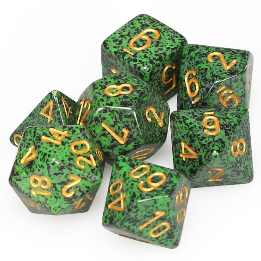 Chessex Polyhedral Speckled Golden Recon Dice with Gold numbers - Set of 7