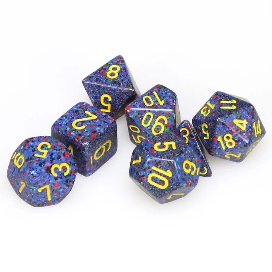 Chessex Twilight Polyhedral Speckled  Dice with Yellow Numbers - Set of 7