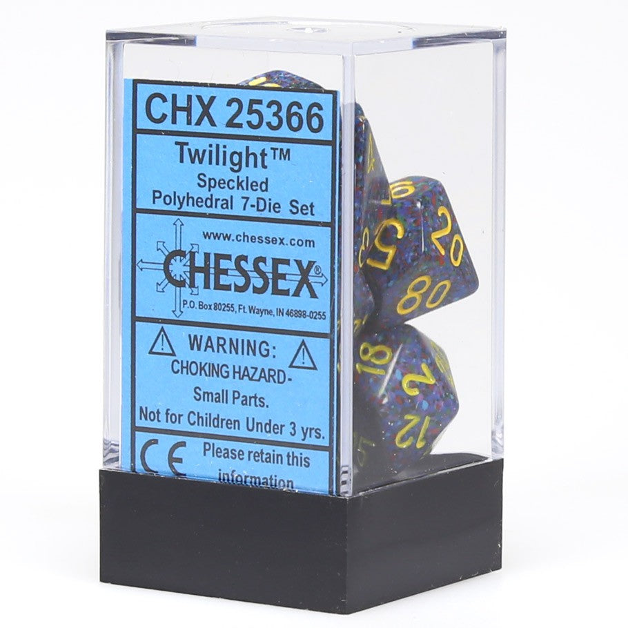 Chessex Twilight Polyhedral Speckled  Dice with Yellow Numbers - Set of 7