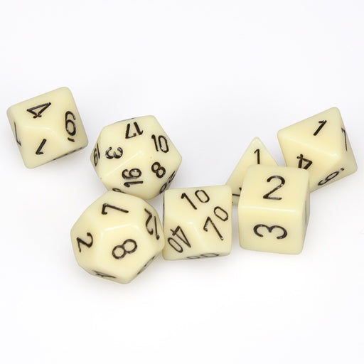 Chessex Ivory Opaque Polyhedral Dice with Black Numbers - Set of 7