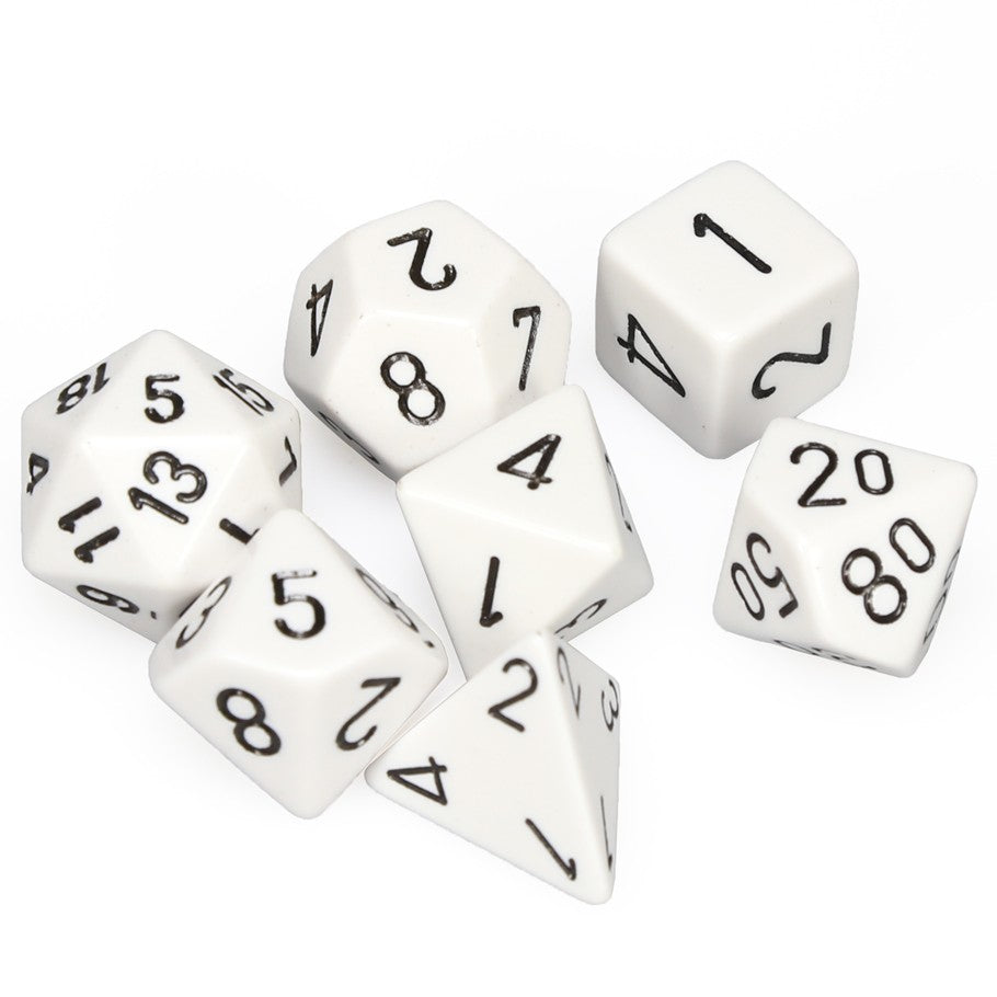 Chessex White Opaque Polyhedral Dice with Black Numbers - Set of 7