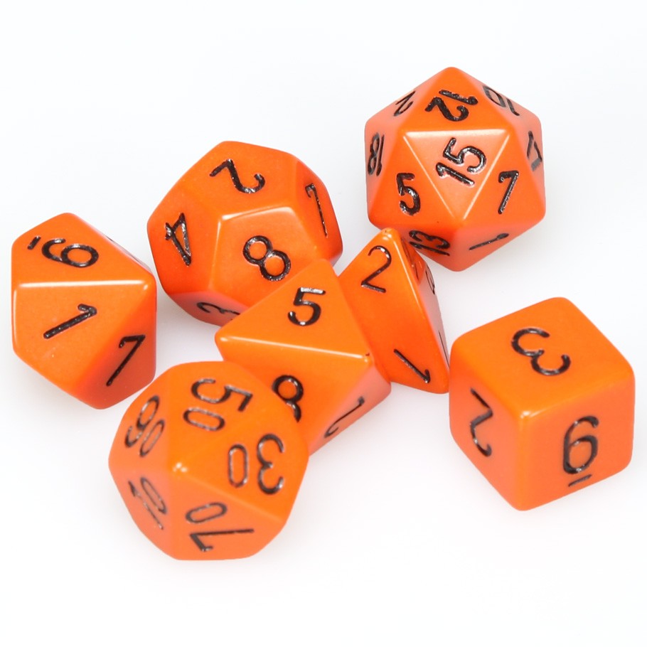 Chessex Orange Opaque Polyhedral Dice with Black Numbers - Set of 7