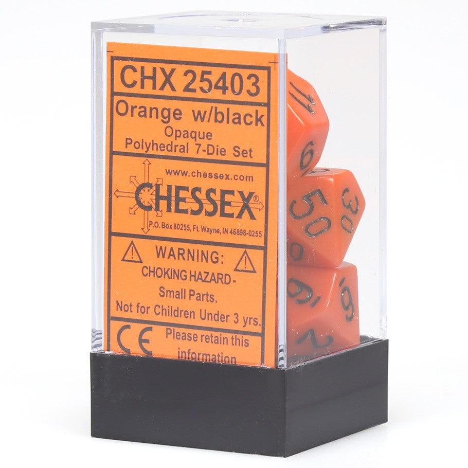 Chessex Orange Opaque Polyhedral Dice with Black Numbers - Set of 7