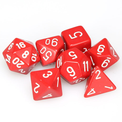 Chessex Red Opaque Polyhedral Dice with White Numbers - Set of 7