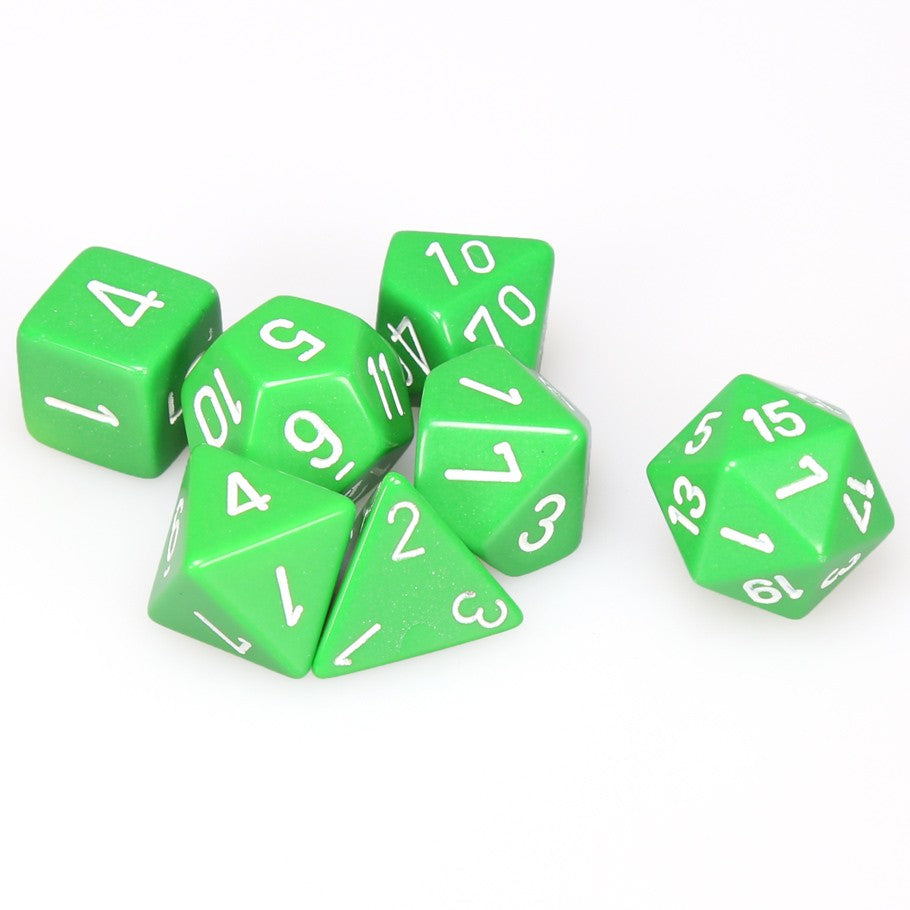 Chessex Green Opaque Polyhedral Dice with White Numbers - Set of 7