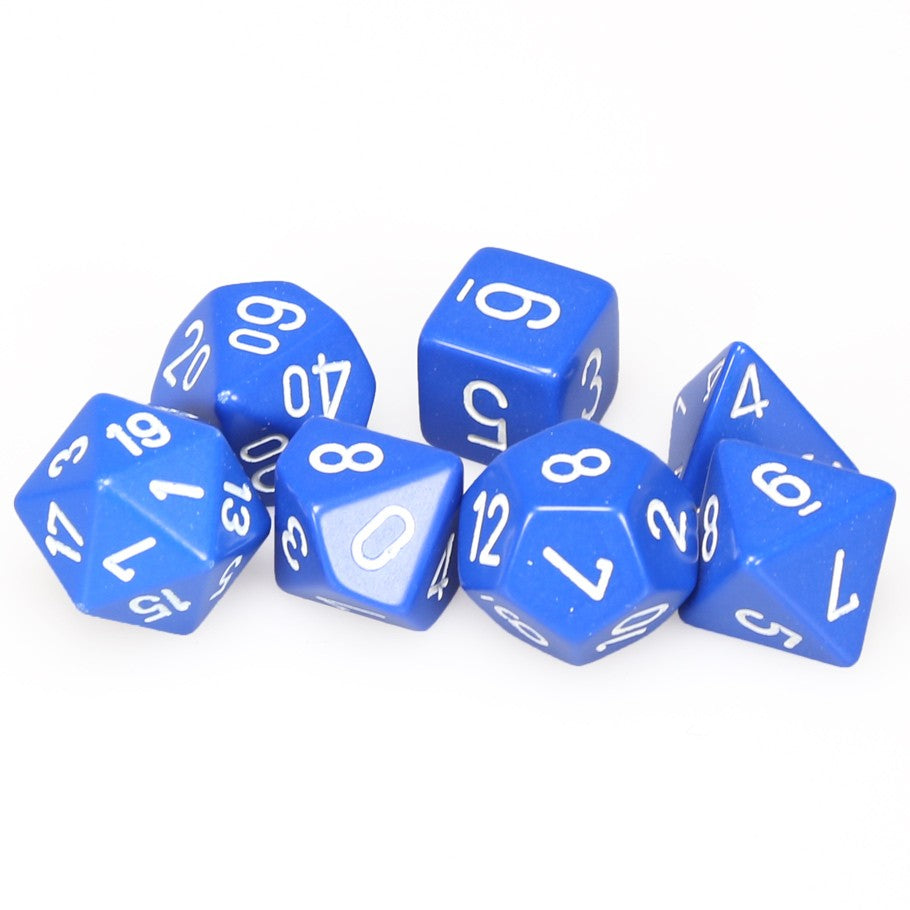 Chessex Blue Opaque Polyhedral Dice with White Numbers - Set of 7