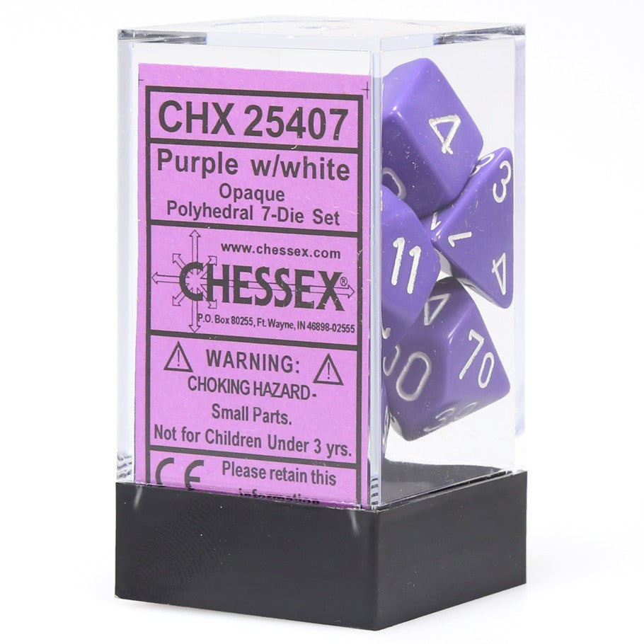 Chessex Purple Opaque Polyhedral Dice with White Numbers - Set of 7