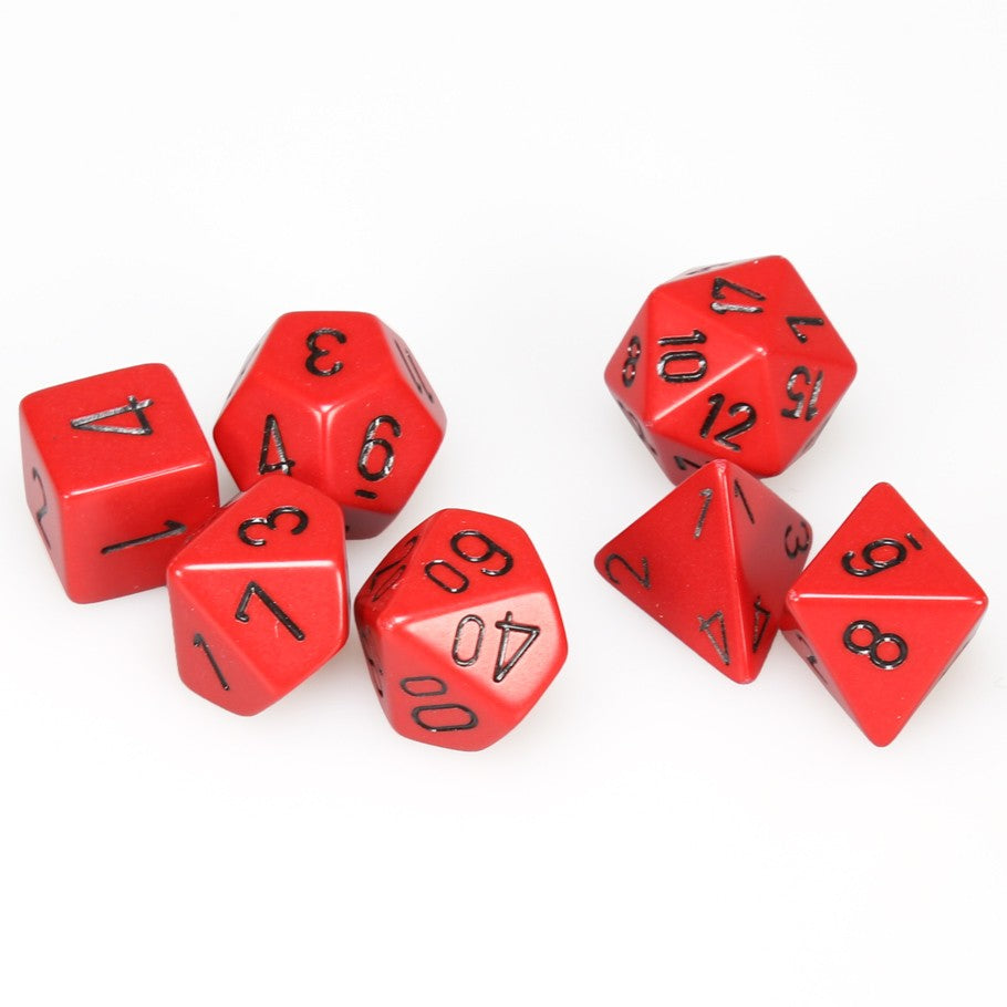 Chessex Opaque Red Polyhedral Dice with Black Numbers - Set of 7