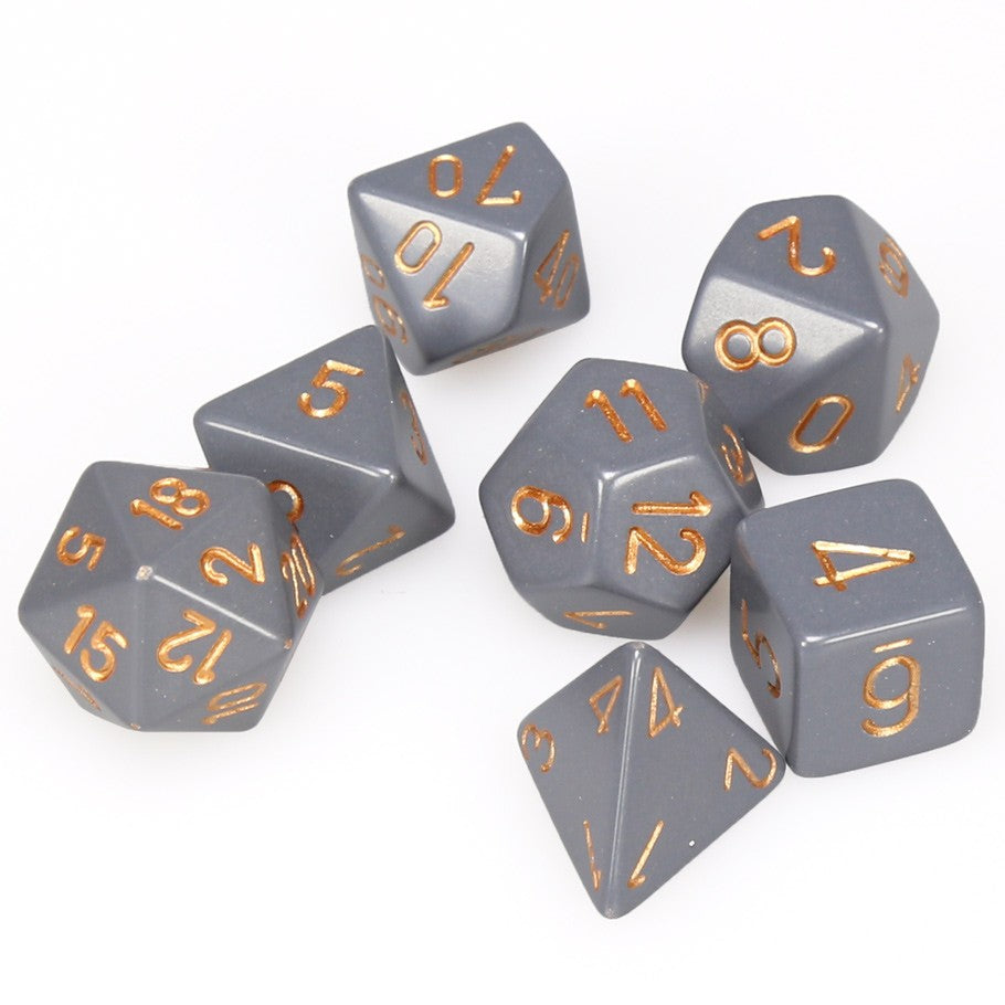 Dusty Dark Grey Polyhedral Dice with Copper Numbers - Set of 7