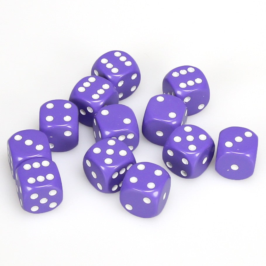 Chessex Purple Opaque 16 mm with White Numbers D6 Dice Block (12 dice)