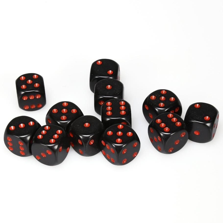 Chessex Black Opaque 16 mm with Red Numbers D6 Dice Block (12 dice)