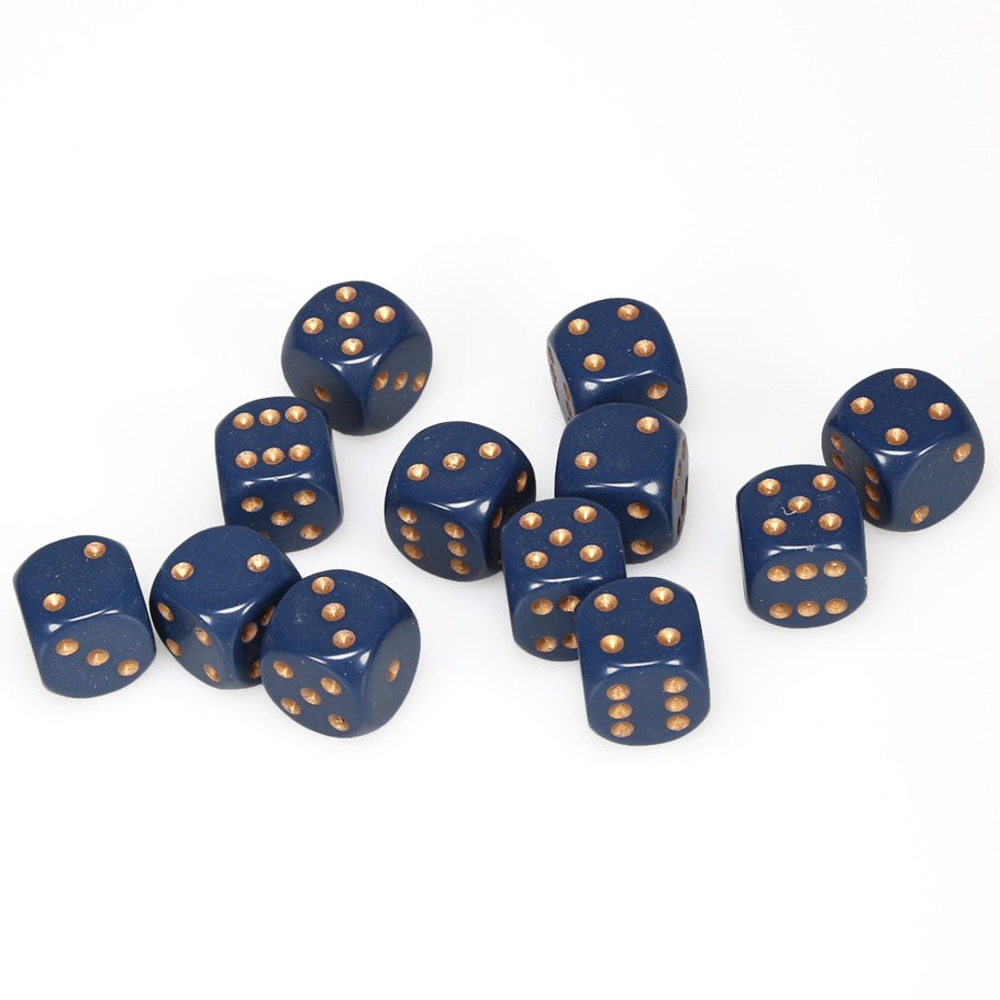Chessex Dusty Blue Opaque 16 mm with Copper Numbers D6 Dice Block (12 dice)