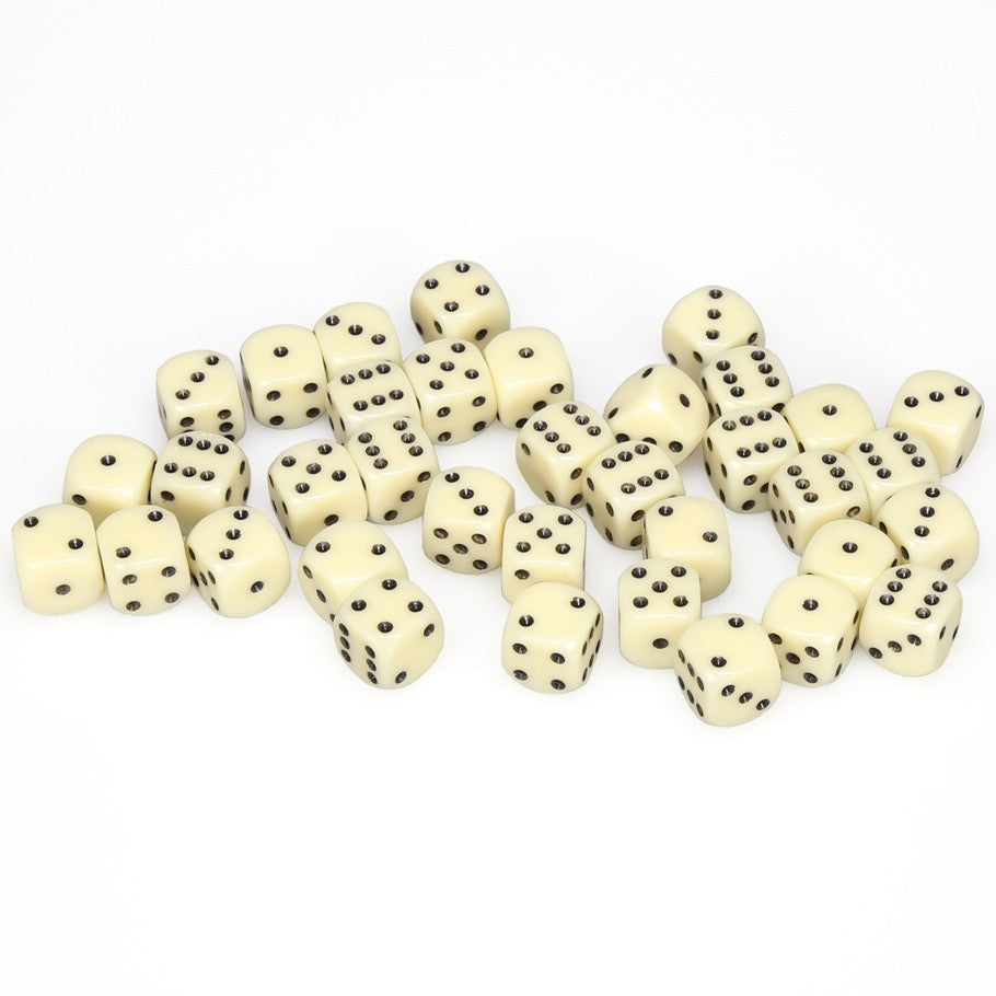 Chessex Opaque Ivory with Black Numbers 12 mm Dice Block (36 dice)