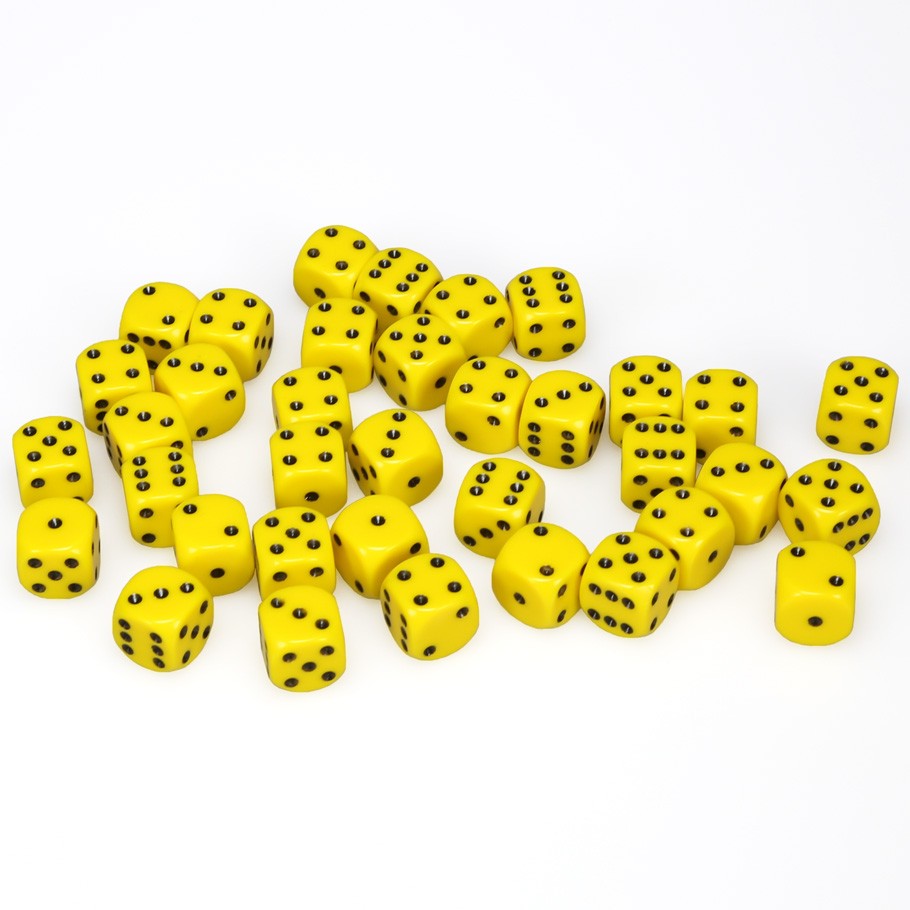 Chessex Opaque Yellow with Black Numbers 12 mm Dice Block (36 dice)