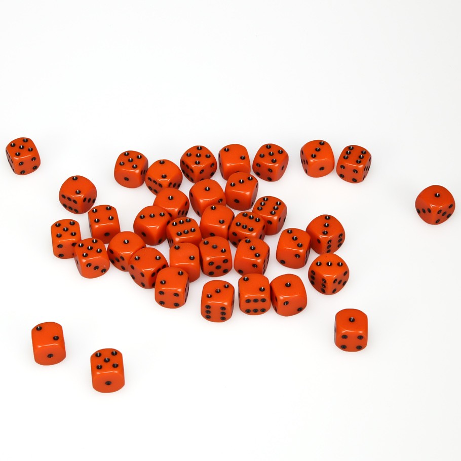 Chessex Orange Opaque 12 mm with Black Numbers D6 Dice Block (36 dice)
