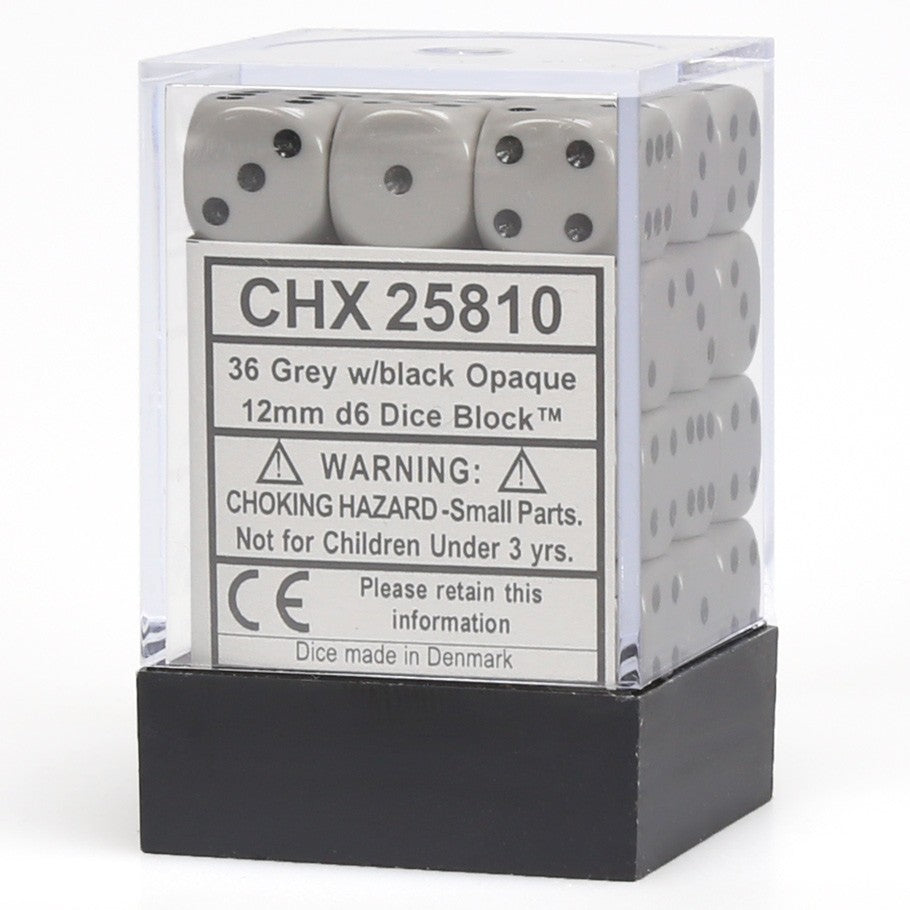 Chessex Opaque Dark Grey with Black Numbers 12 mm Dice Block (36 dice)