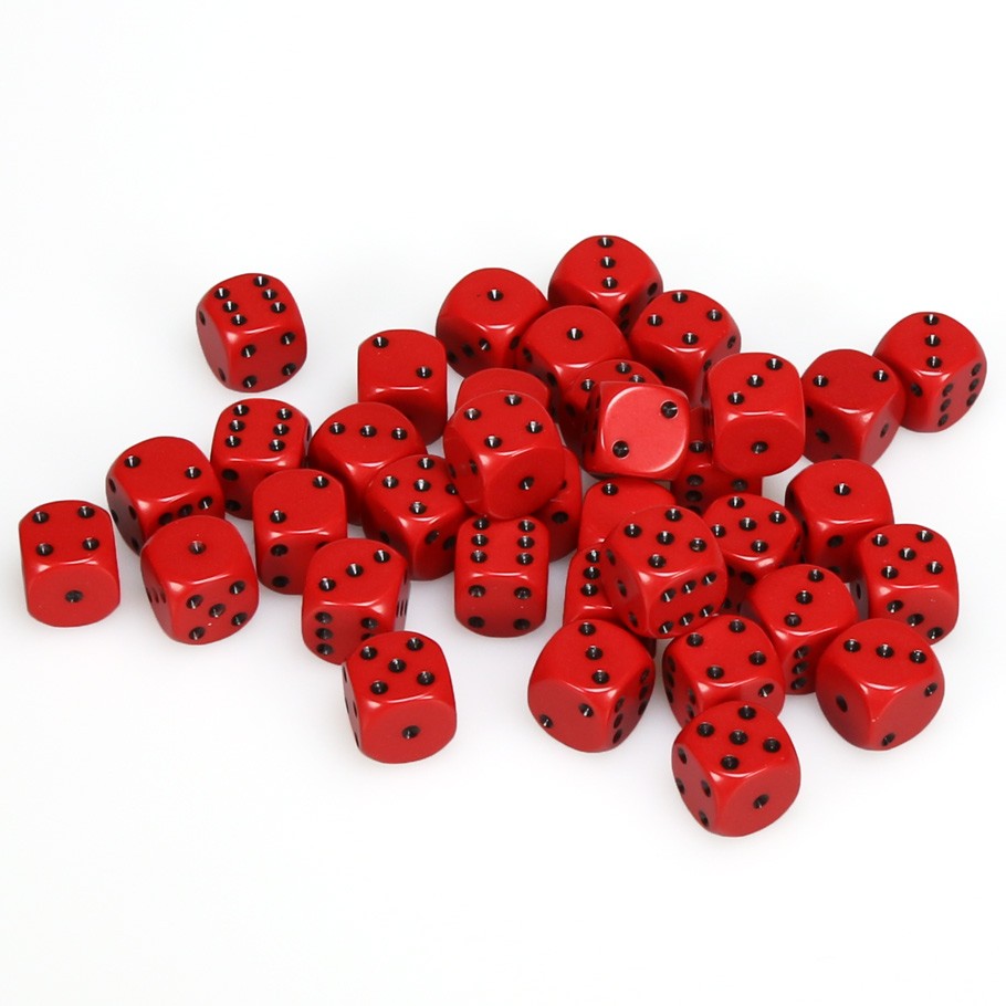 Chessex Opaque Red with Black Numbers 12 mm Dice Block (36 dice)