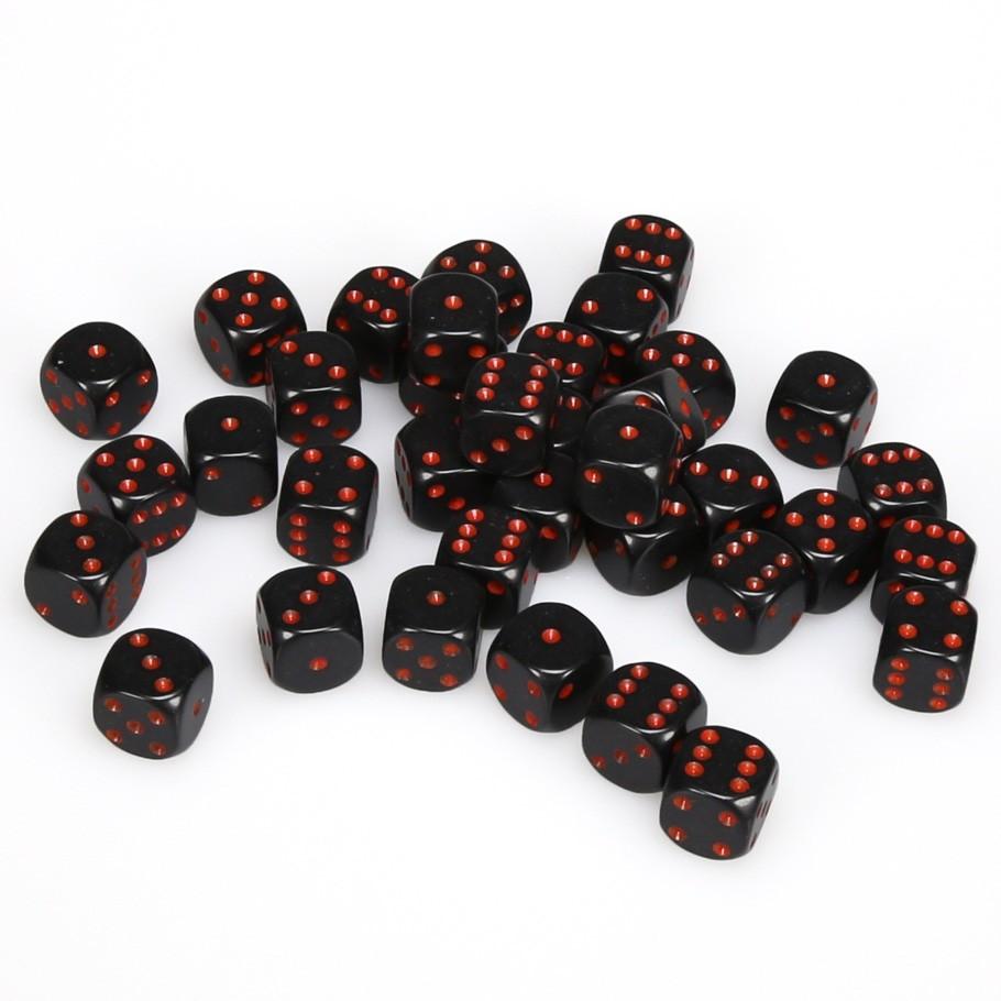 Chessex Opaque Black with Red Numbers 12 mm Dice Block (36 dice)