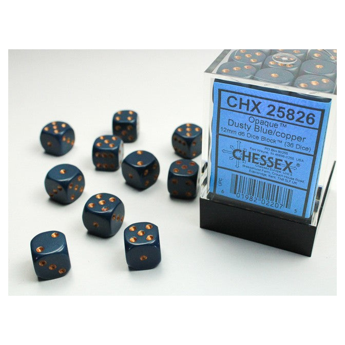 Chessex Dusty Blue Opaque 12 mm with Copper Numbers D6 Dice Block (36 dice)Chessex Dusty Blue Opaque 12 mm with Copper Numbers D6 Dice Block (36 dice)