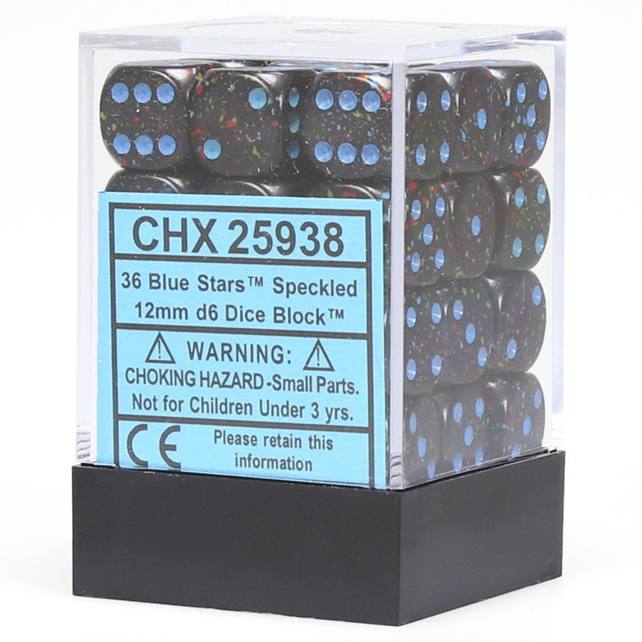 Chessex Speckled Blue Stars with Blue Numbers 12 mm Dice Block (36 dice)