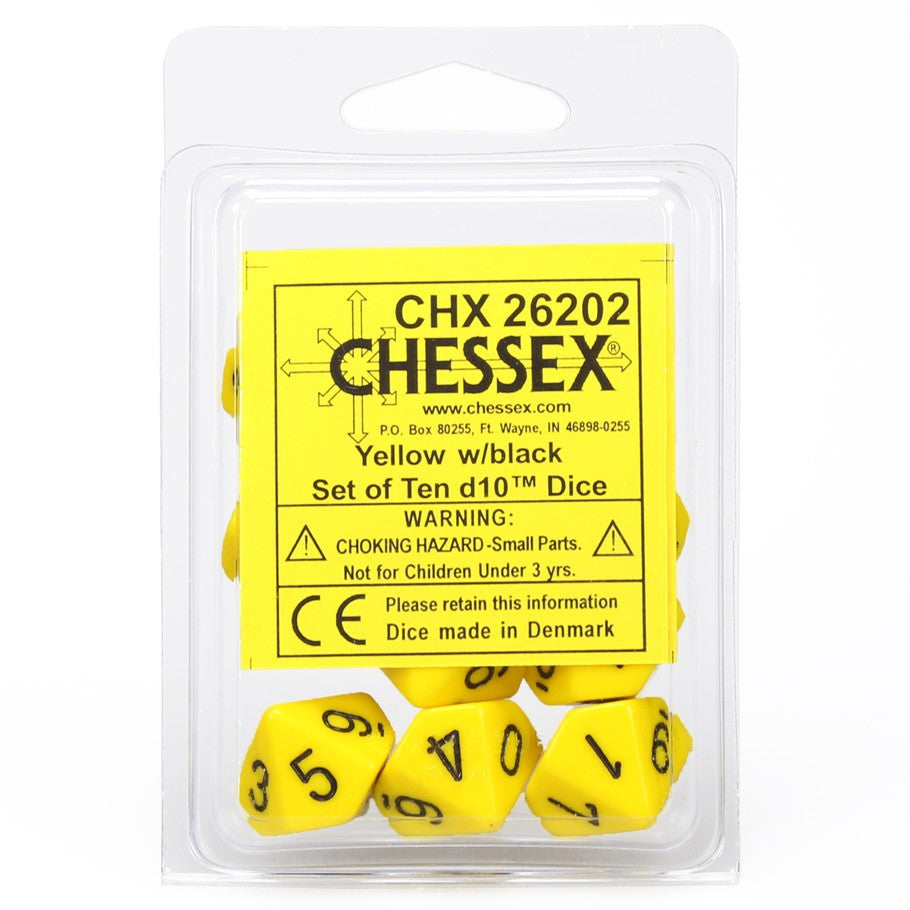 Chessex Yellow Opaque with Black Numbers d10 - Set of 10