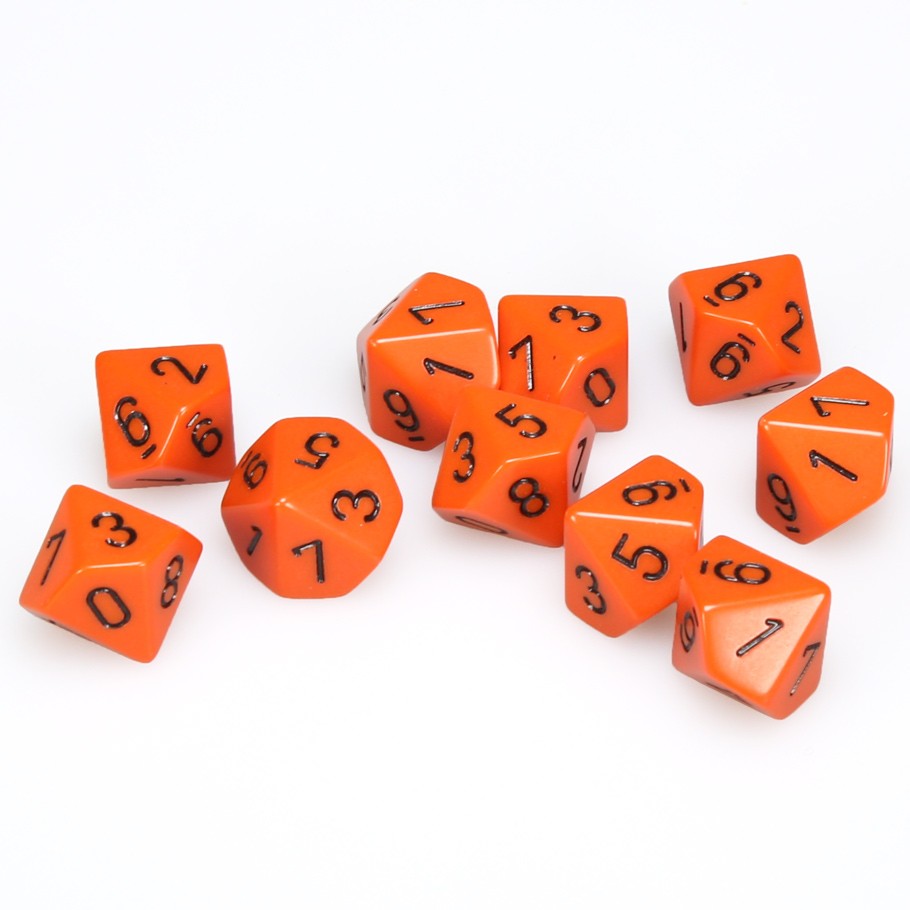 Chessex Orange Opaque with Black Numbers d10 - Set of 10