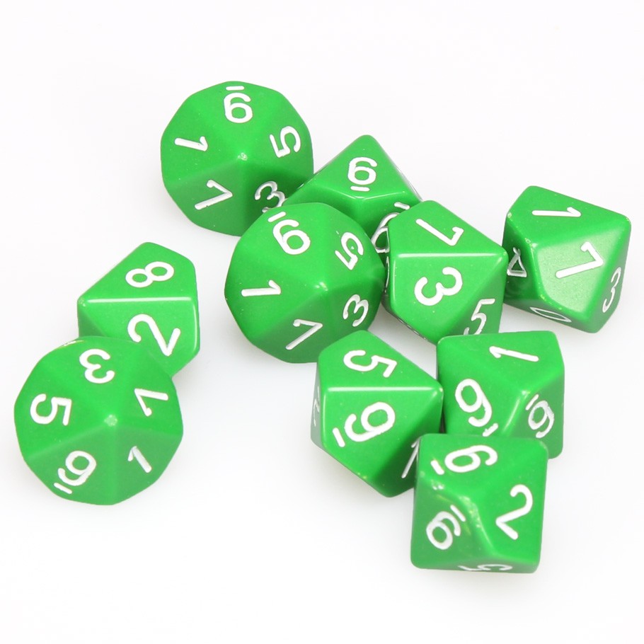 Chessex Green Opaque with Black Numbers d10 - Set of 10