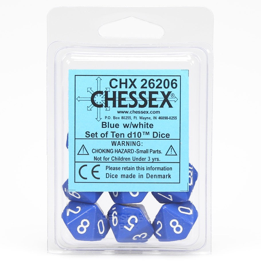 Chessex Blue Opaque with Black Numbers d10 - Set of 10