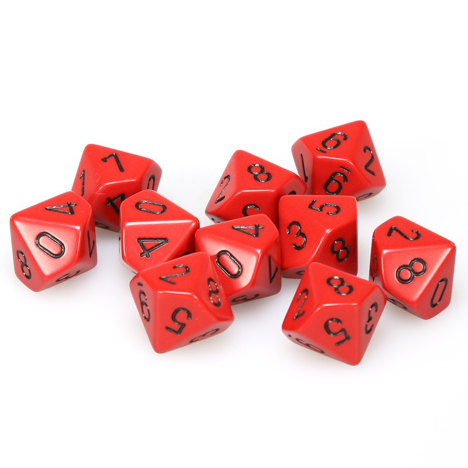 Chessex Red Opaque with Black Numbers d10 - Set of 10