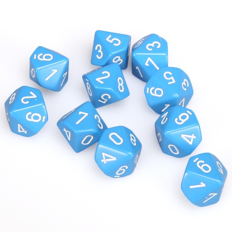 Chessex Light Blue Opaque with White Numbers d10 - Set of 10