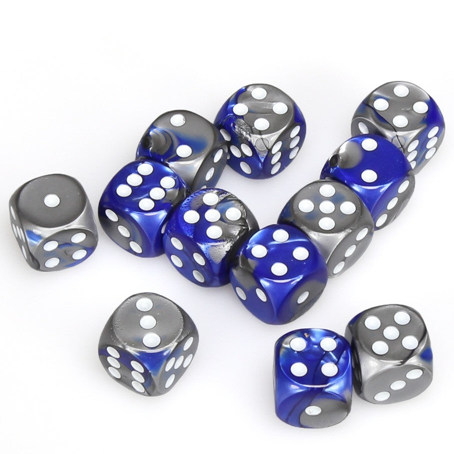 Chessex Gemini™ Blue-Steel with White Numbers 16 mm Dice Block (12 dice)
