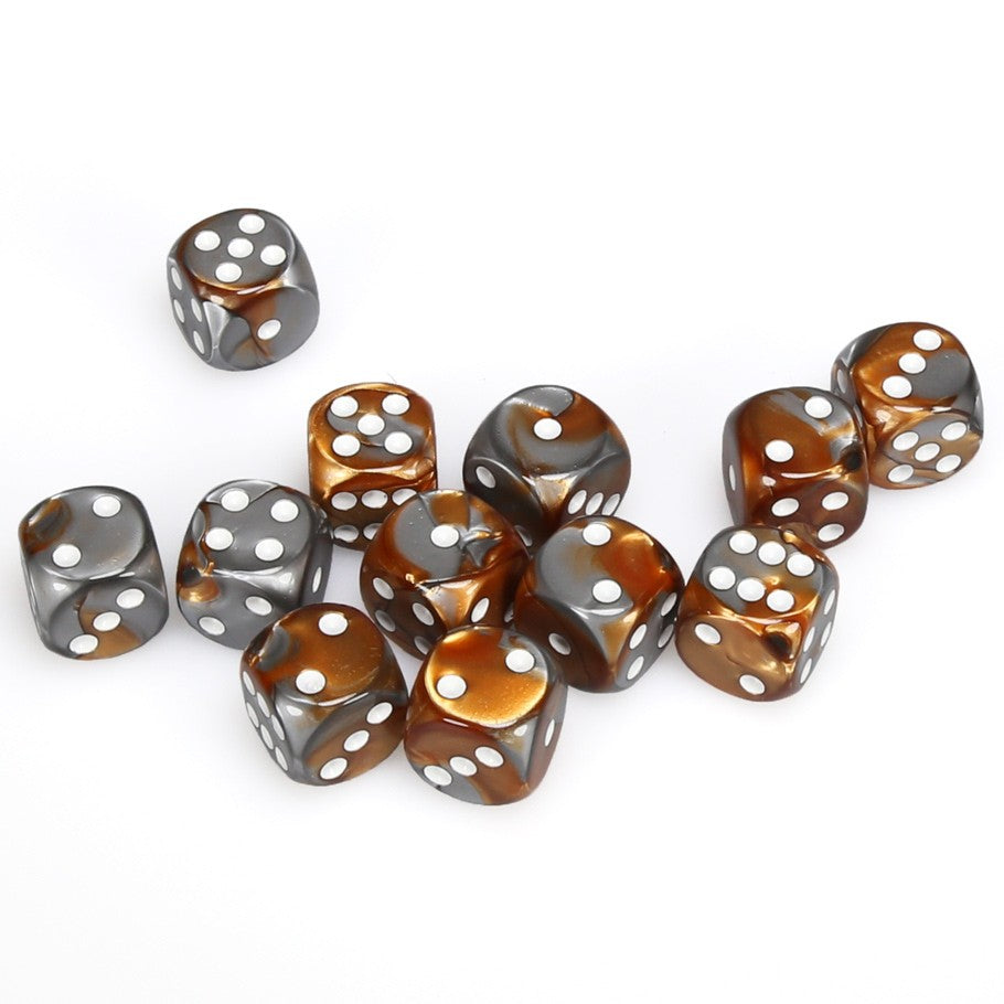 Chessex Gemini™ Copper-Steel with White Numbers 16 mm Dice Block (12 dice)