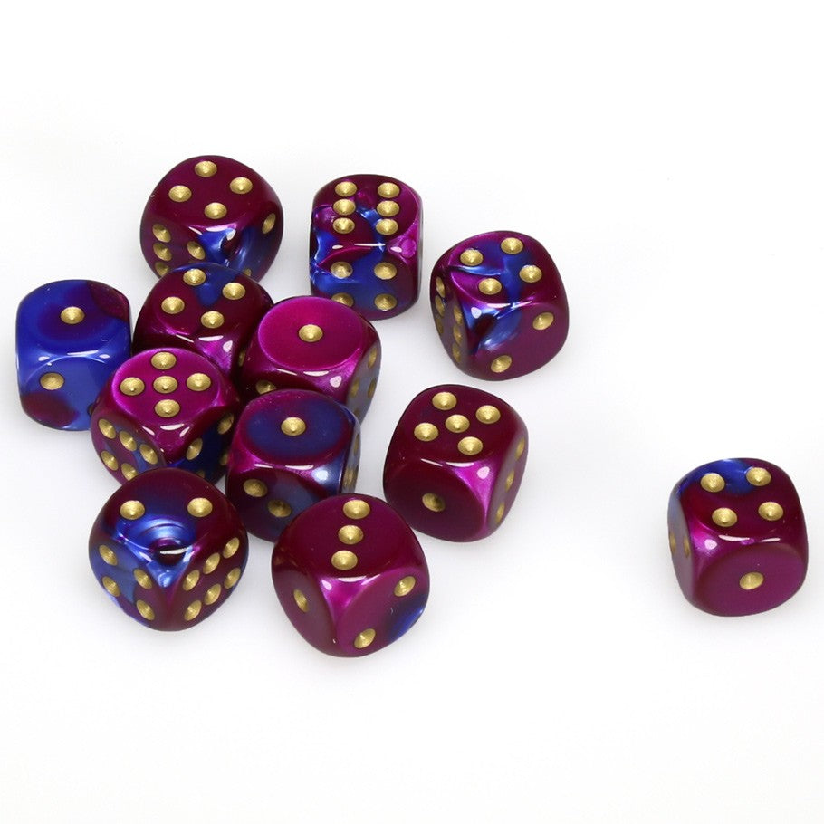 Chessex Gemini™ Blue-Purple with Gold Numbers 16 mm Dice Block (12 dice)