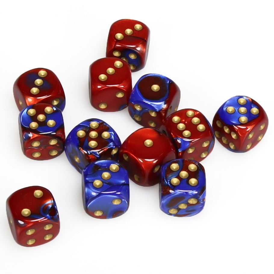 Chessex Gemini™ Blue-Red with Gold Numbers 16 mm Dice Block (12 dice)