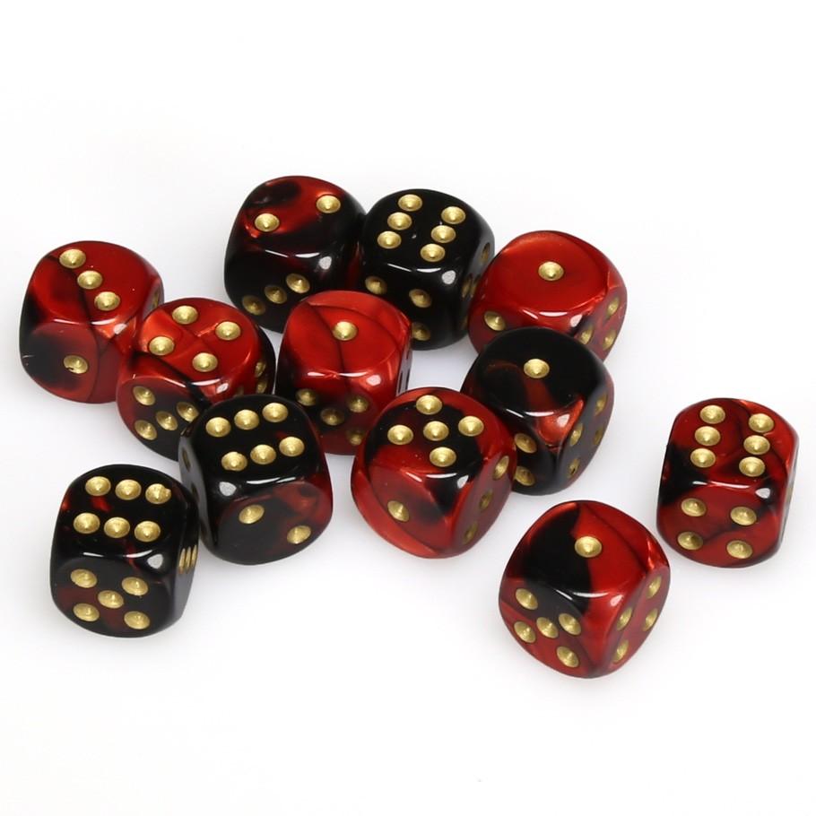 Chessex Gemini™ Black-Red with Gold Numbers 16 mm Dice Block (12 dice)