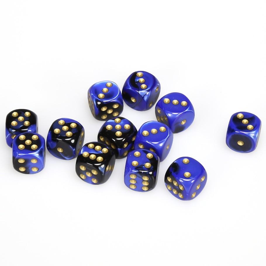 Chessex Gemini™ Black-Blue with Gold Numbers 16 mm Dice Block (12 dice)