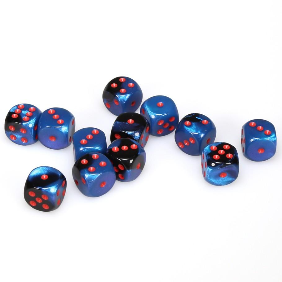 Chessex Gemini™ Black-Starlight with Red Numbers 16 mm Dice Block (12 dice)