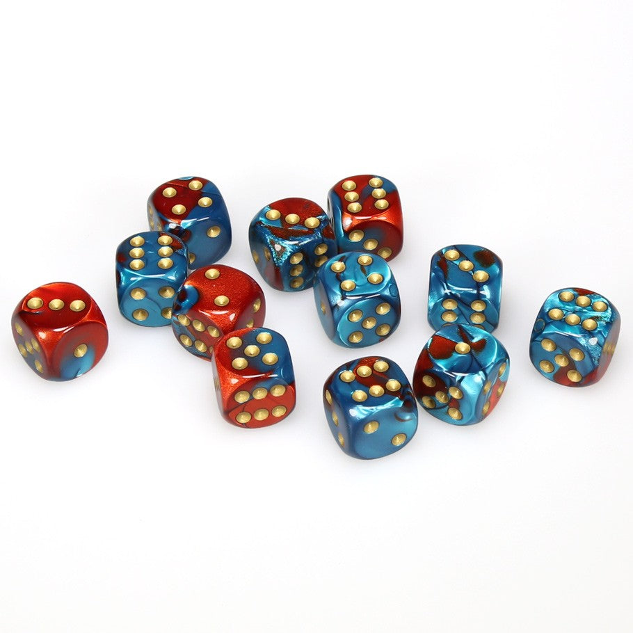 Chessex Gemini™ Red-Teal with Gold Pips 16 mm Dice Block (12 dice)