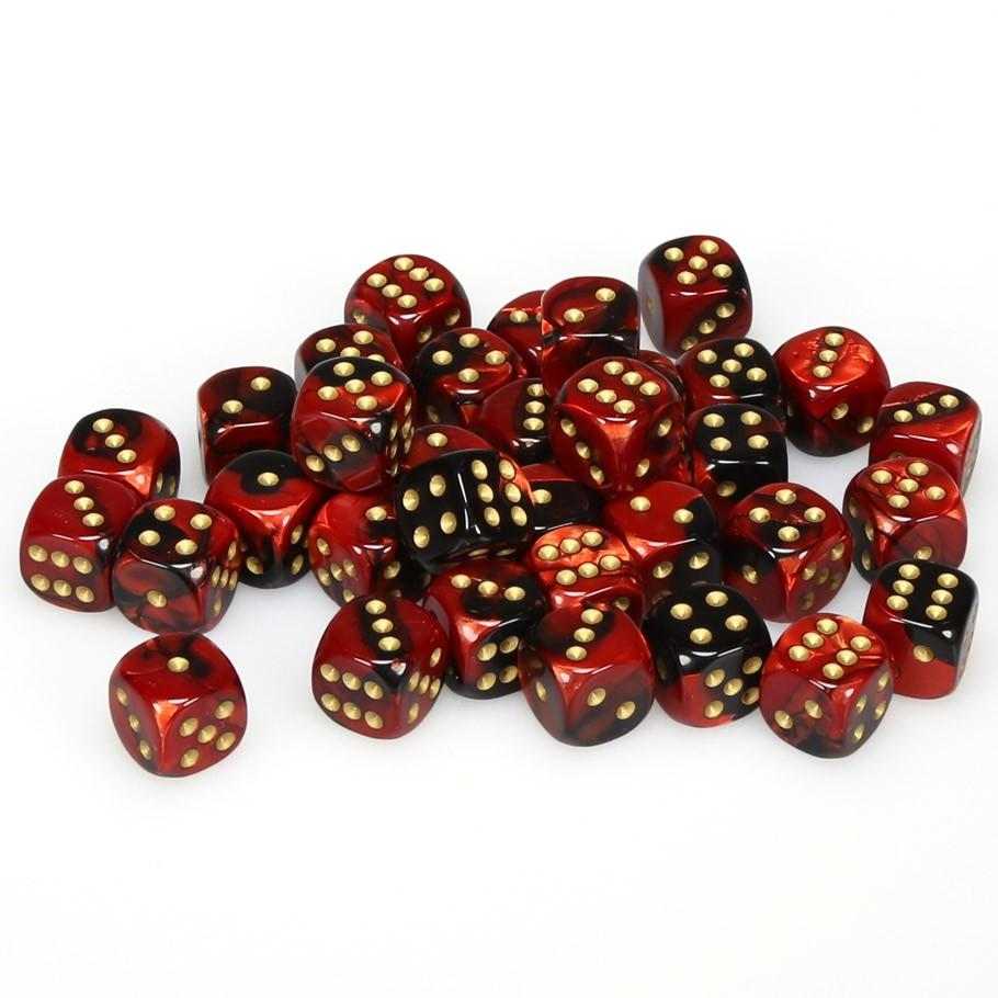 Chessex Gemini™ Black-Red with Gold Numbers 12 mm Dice Block (36 dice)