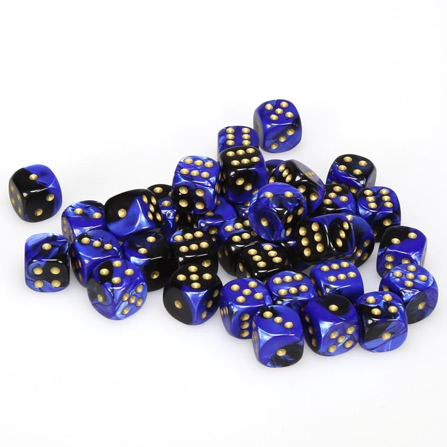 Chessex Gemini™ Black-Blue with Gold Numbers 12 mm Dice Block (36 dice)