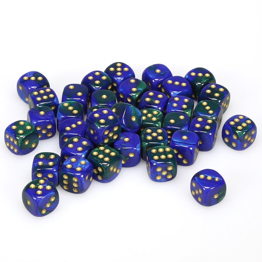 Chessex Gemini™ Blue-Green with Gold Pips 12 mm Dice Block (36 dice)