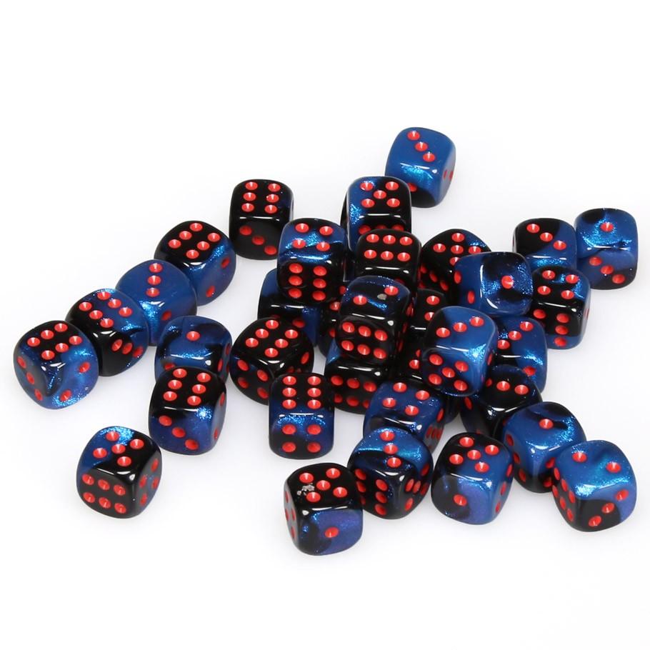 Chessex Gemini™ Black Starlight with Red Numbers 12 mm Dice Block (36 dice)