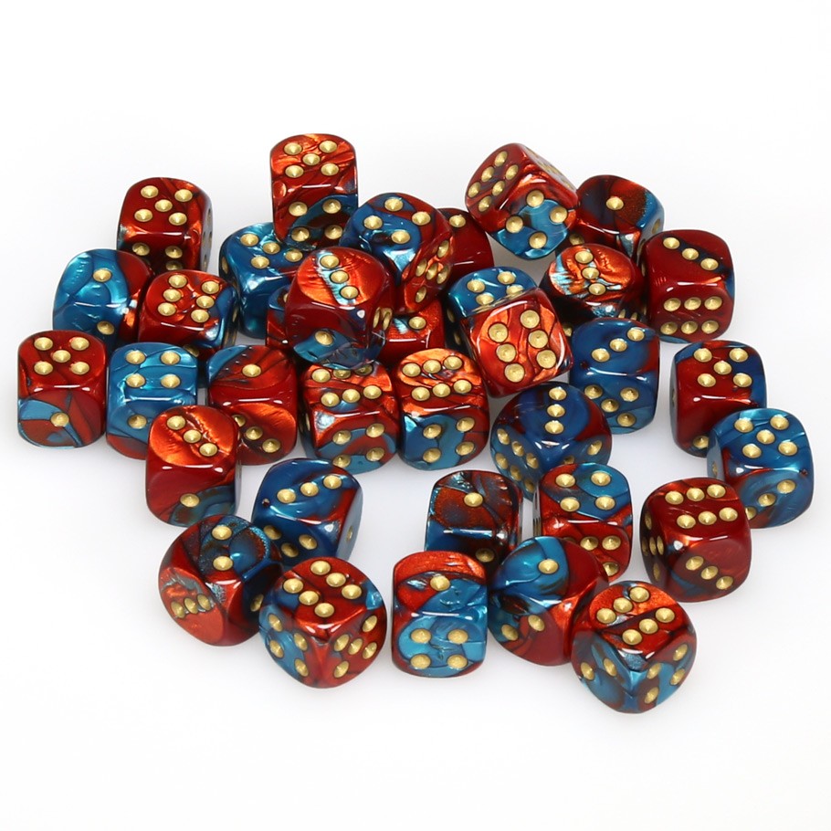 Chessex Gemini™ Red-Teal with Gold Pips 12 mm Dice Block (36 dice)