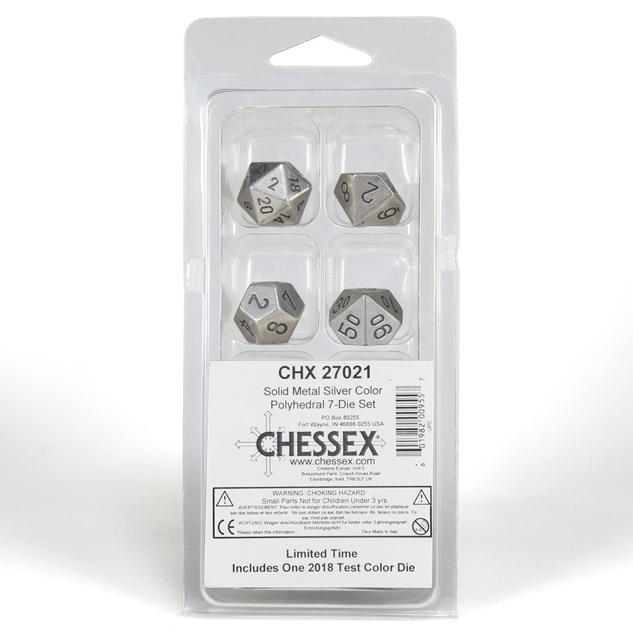 Chessex Metal: Silver Polyhedral Dice - Set of 7